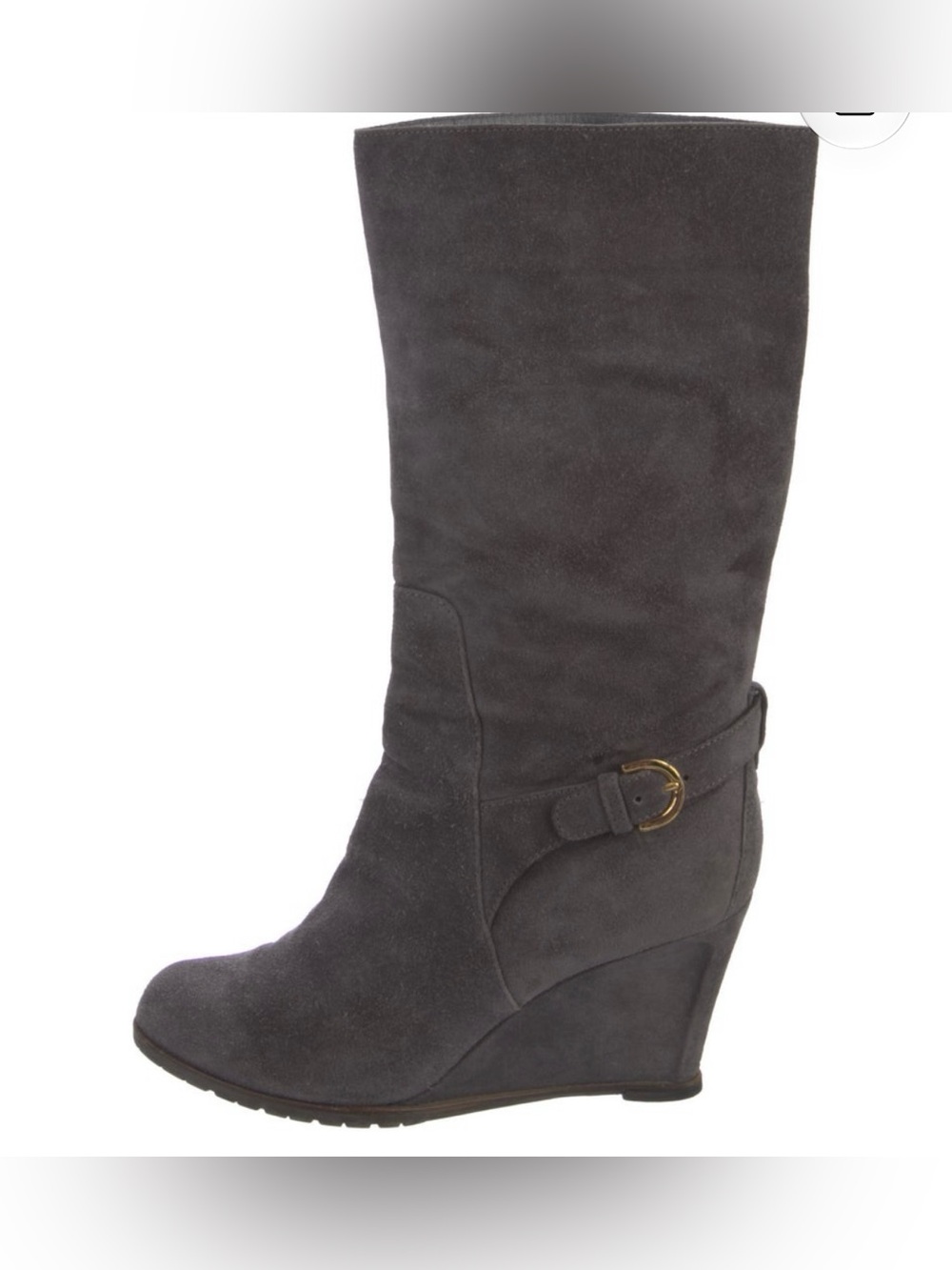 Sergio Rossi Gray Suede Wedge Boot with Buckle